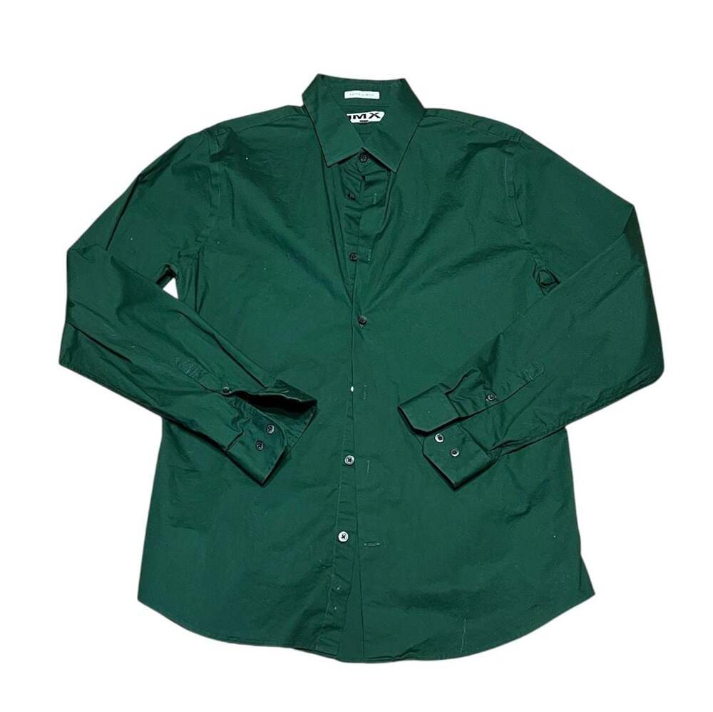 Express 1MX Extra Slim Fit Long Sleeve Dress Shirt Green Size L 16-16.5